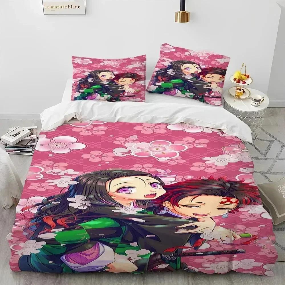 Комплект постельного белья Demon Slayer Kamado Nezuko, пододеяльник, наволочка, двуспальная кровать, односпальная кровать, подарок для мальчика или подростка