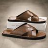 Летние мужские тапочки, женские пляжные дышащие из натуральной кожи на плоской подошве, деловые повседневные нескользящие легкие сандалии