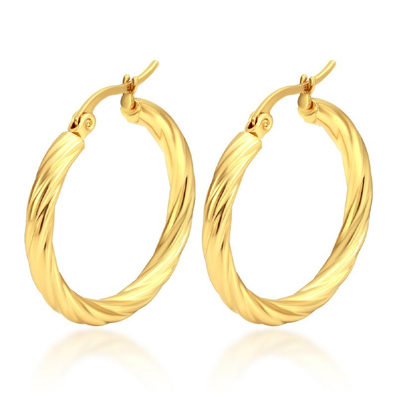 Женские серьги из нержавеющей стали в европейском и американском ретро-стиле, золотые, простые, персонализированные, с круглым плетением