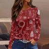 Women's Fashion Hem Slit Casual Christmas Printed Round Neck Long Sleeve Top