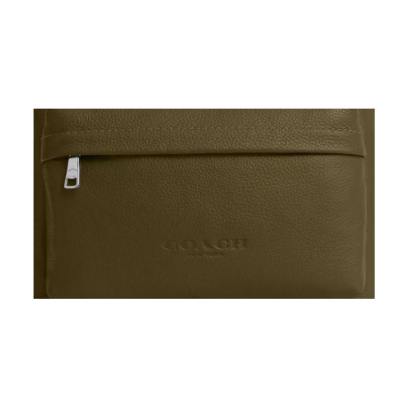 COACH Taylor 30 zipper closure cowhide patchwork backpack large size men's dark green