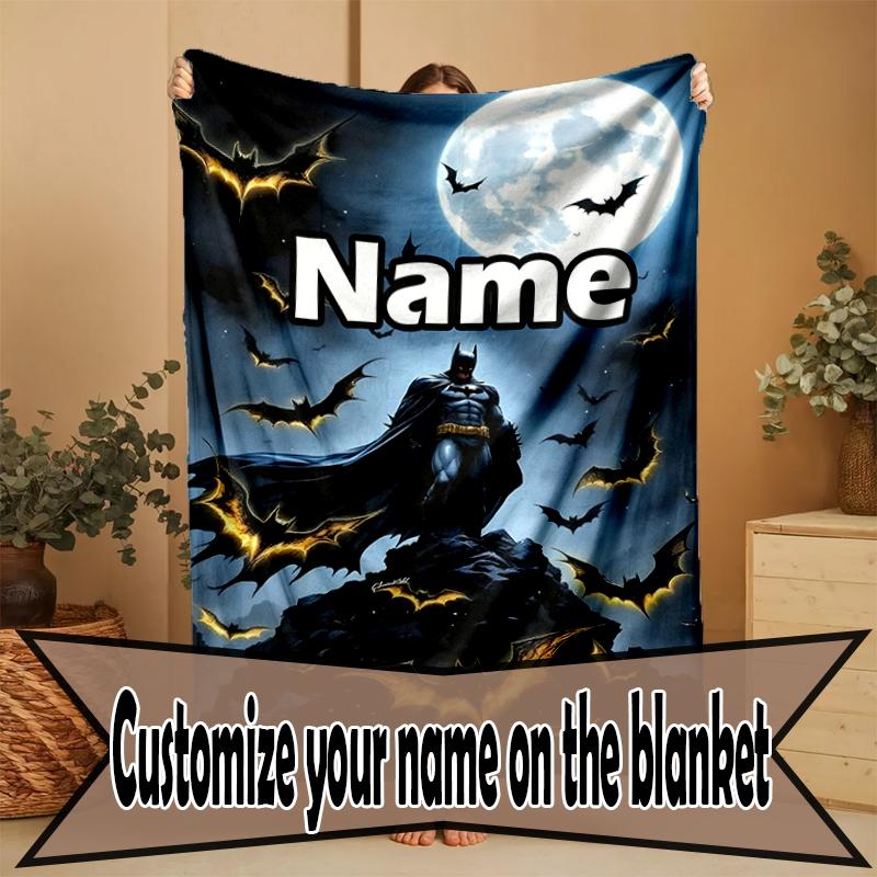 Custom Name Personalized Batman Print Blanket, Home Decor, Bedroom, Sofa, Camping, Couch, Gifts for Birthday Christmas