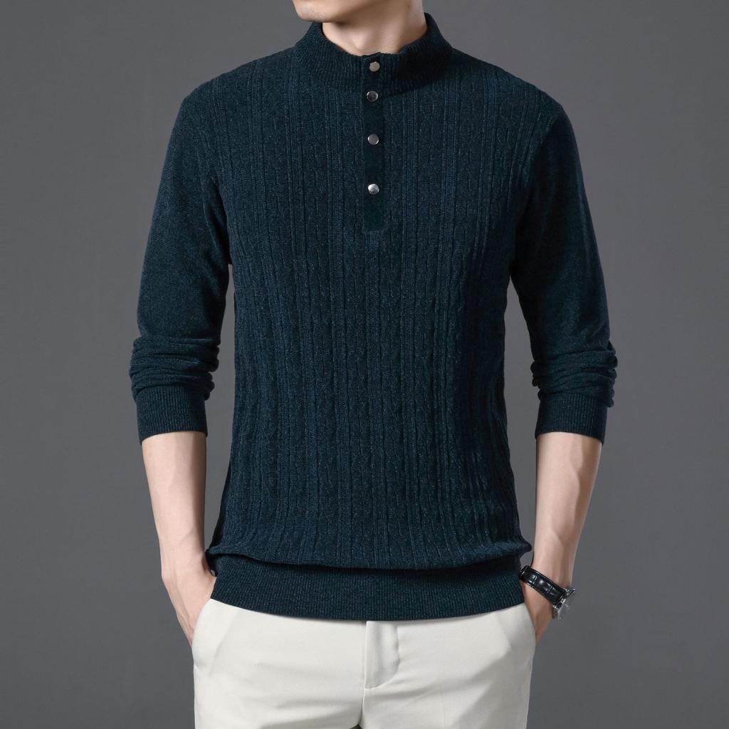 Осенний новый трикотаж из синели, мужская мода, однотонный свитер с воротником-стойкой, длинный рукав, тонкий мужской свитер