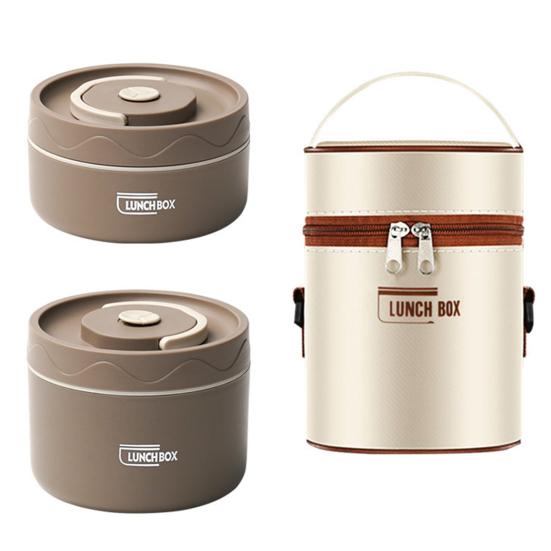 1 Set 420/550ML Stainless Steel Lunch Box with Airtight Lid Double Layers Food Grade Dishwasher Microwave Freezer Safe Students Round Thermal
