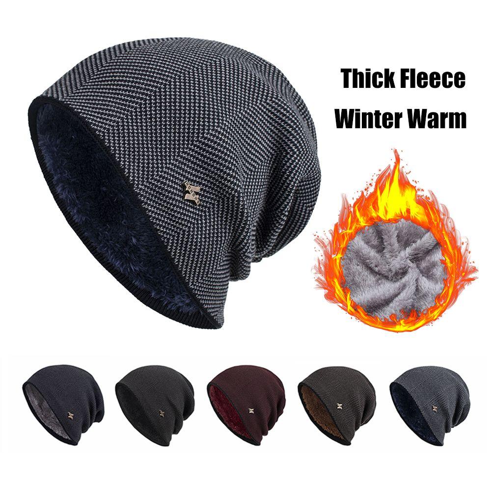 Unisex Cotton Wool Hat Skullies Men's Knitted Hat Winter Warm Hat Casual Beanies Thick Fleece Hat
