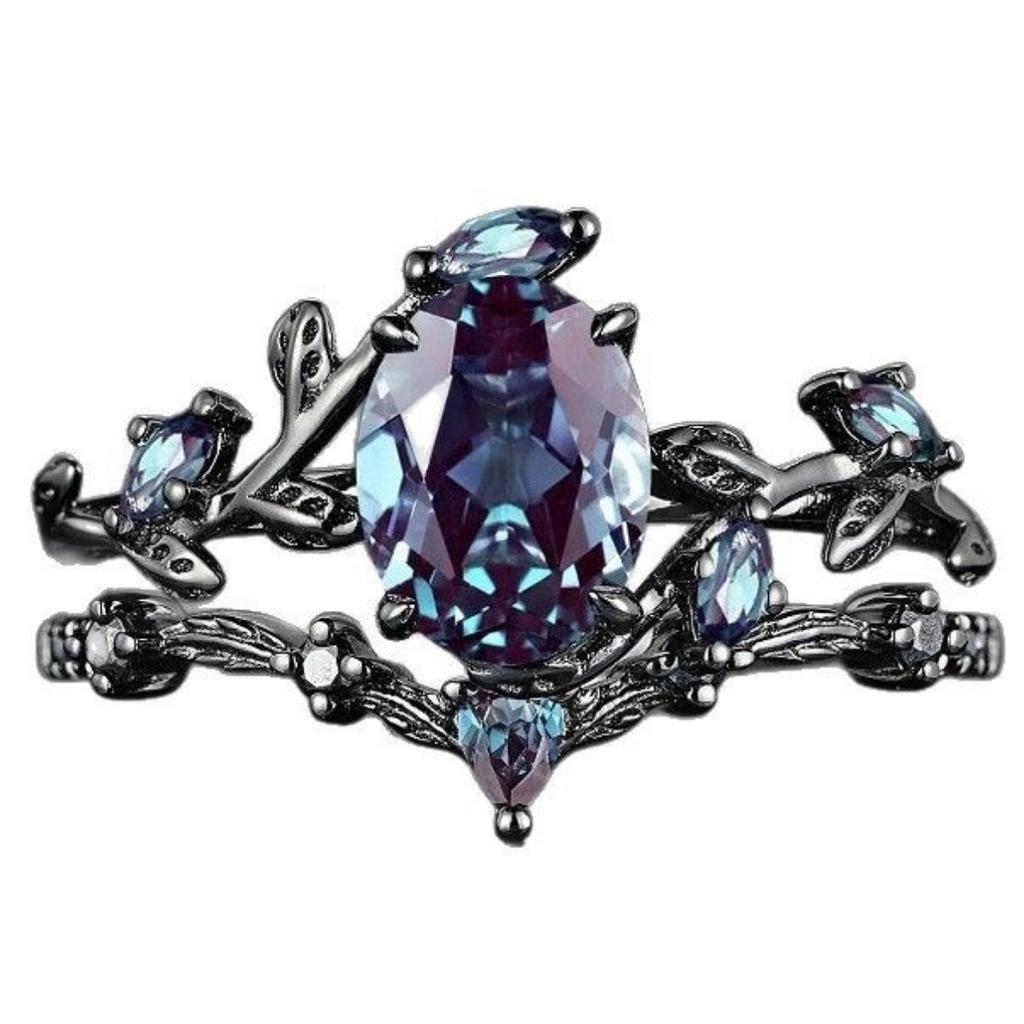 Роскошное кольцо для пары в стиле ретро, черненое оружейное, с переплетающимися ветвями, инкрустированное цветными камнями, женское кольцо с шипами