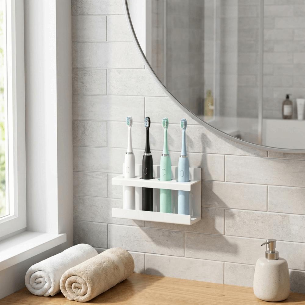 Space Saving 4-Slot Toothbrush Holder Wall Mounted Storage Rack Bathroom Organizer  for Bathroom