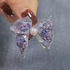 DIY High-Grade Light Luxury Bow Brooch with Gold-Plated Copper, Colored Zircon, and Pearl