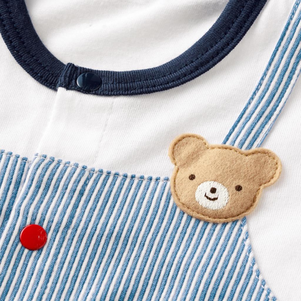 Короткие Все короткие Сделано в Baby Baby Blue [MIKI HOUSE] Комбинезоны, Рукава, Длина 3/4, Край, Медведь, Япония, Мальчики, Младенцы, Дети, Одежда, Детская