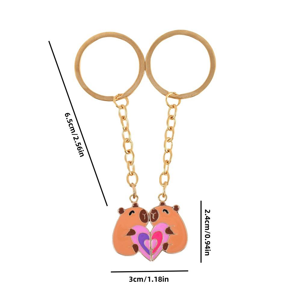 2Pcs/set Cute Kapibala Heart-shaped Stitching Best Friend Bestie Key Chain BFF Friendship Jewelry Gifts for Girls