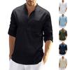 European And American Men's Long Sleeve Stand Collar Linen Shirt