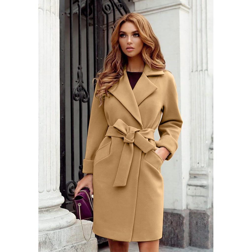 New Women Fashion Solid Color Lapel Collar Jacket Coat Ladies Casual Loose Long Trench Coat Autumn Winter Overcoat Long Jacket Windbreaker Plus Size