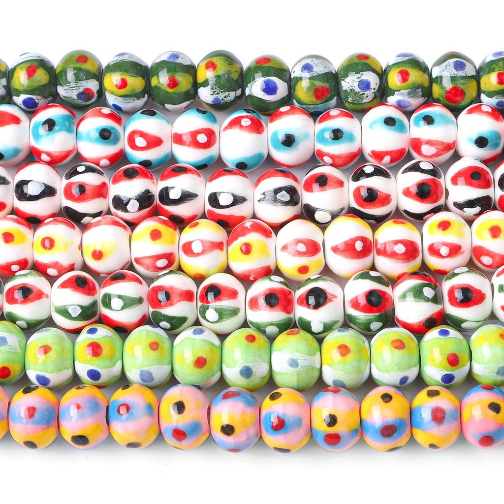 2Pcs Handmade Round Dot Ceramic Beads Charm Porcelain Loose Spacer Beads for DIY Jewelry Craft Making Accessories