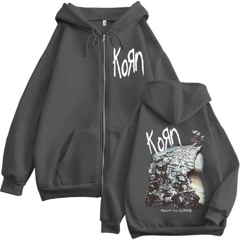 Поп-группа Korn Ftl 25 Follow The Leader Графическая толстовка на молнии Рок Хип-Хоп Винтажные толстовки на молнии Унисекс Большие пуловеры