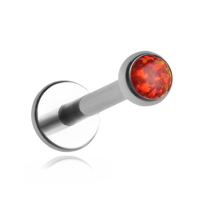Titanium Labret With Red Opal Op45 - Silver 1.2/8/3