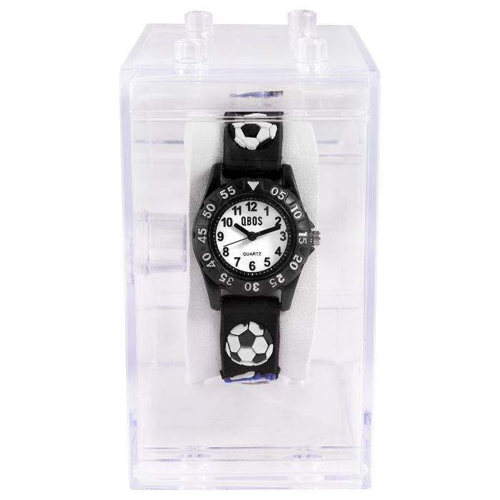 Montre - QBOS - QBOS - Boîtier 28 mm - Bracelet silicone noir - Thème football