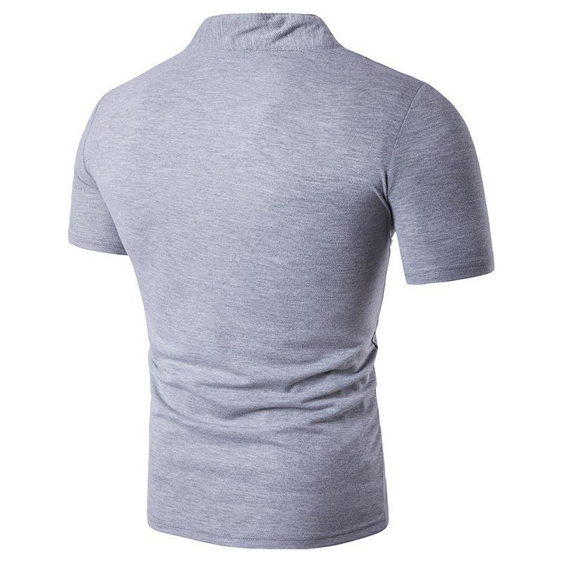 Мужская футболка-henley с воротником-стойкой, V-образным вырезом, коротким рукавом, приталенная, с принтом, повседневная, летняя, уличная одежда, топы