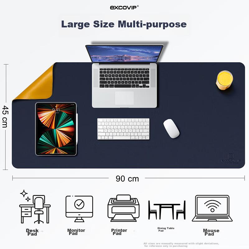 90X45 Mouse Pad, Extra Large Desk Pad, Waterproof Leather Desk Mat, Writing Pad, Keyboard Leather Desk Mat, Double-Sided Mat, Blue And Yellow 3765