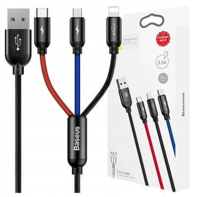 Кабель USB Baseus 3-в-1 USB-C / Lightning / Micro 3,5A 0,3M (Черный)