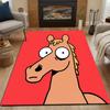Cartoon Horse with Wide Eyes on Red Patterned carpet, non slip mat suitable for living room and bedroom sofas