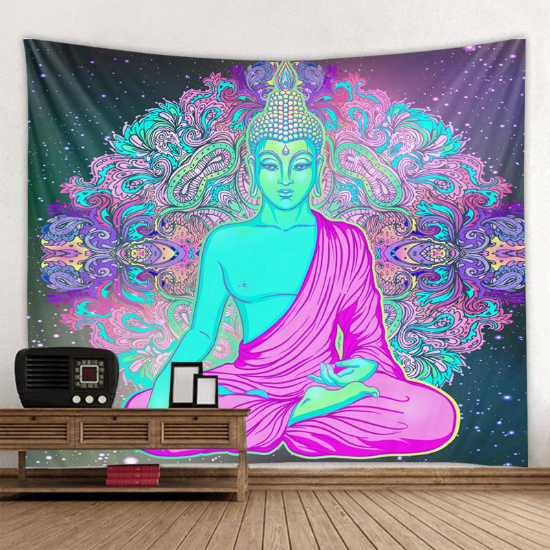 Статуя Будды, медитация, 7 чакр, гобелен, настенный психоделический кристалл, фон неба, ковер для йоги, декор в стиле бохо