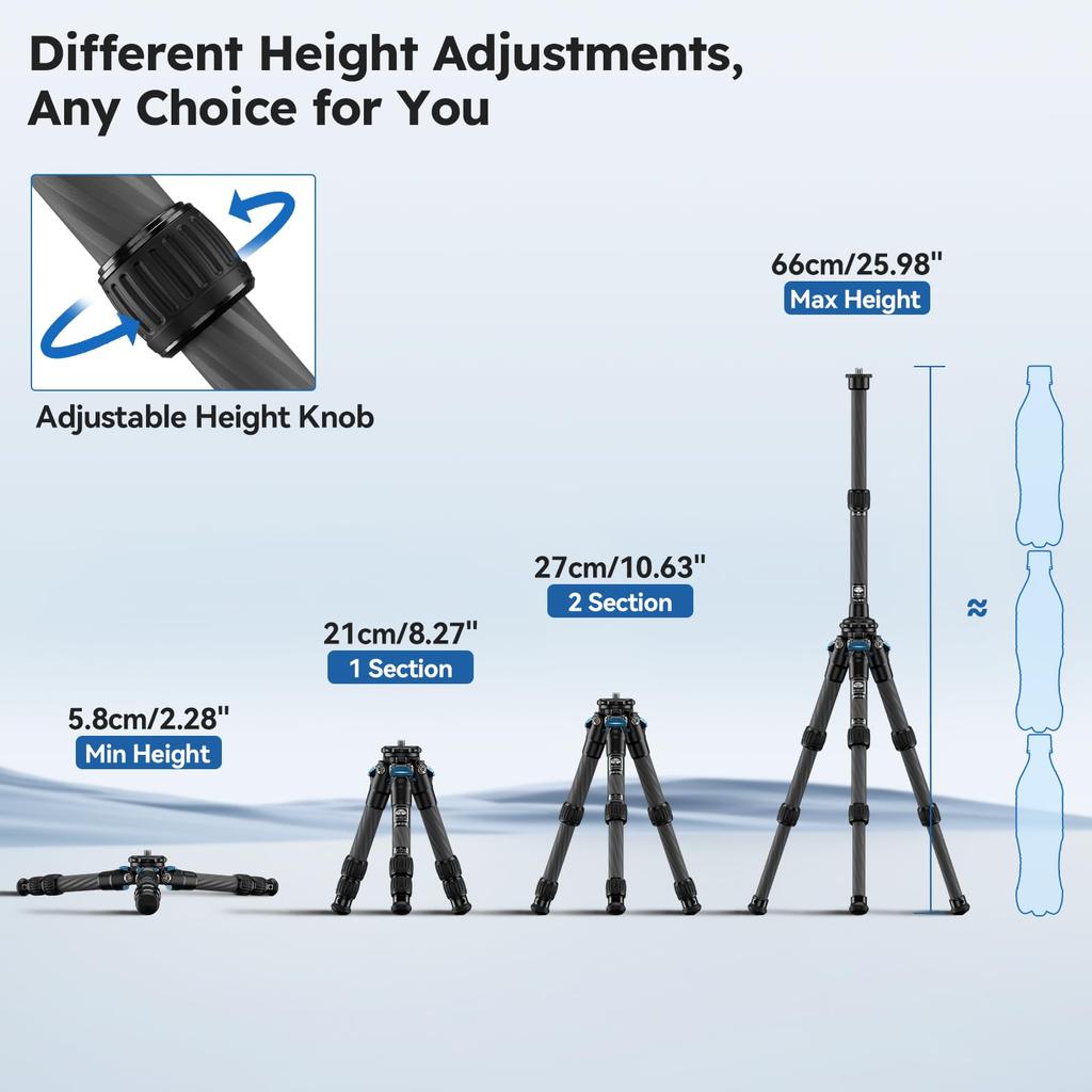 SIRUI Tripod and Carbon Fiber with Carbon Fiber Center Pole for DSLR and Travel Maximum 660mm Maximum Load of Eligible Invoices Warranty AM223