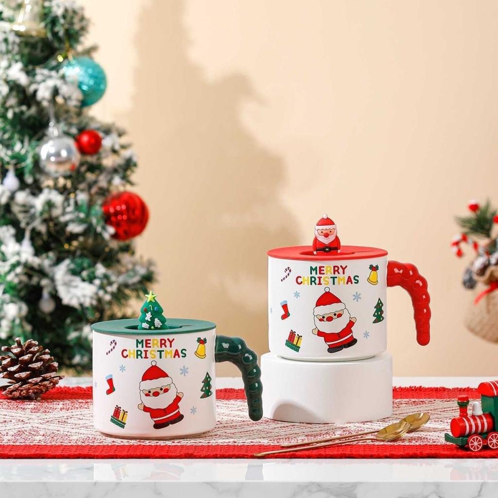 Creative Santa Claus Mug with Lid Cute Mug Cartoon Christmas Ceramic Mug Gift