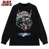 Hip Hop Oversized Tshirt Streetwear Cat Graphic Print Punk Gothic TShirt Men  Casual Washed Tee Shirts Harajuku Cotton Tops