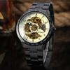 Fashion Winner Top Brand Vintage Black Steel Stainless Dial Men Mechanical Skeleton Sport Army Watch Wristwatches Gift Business