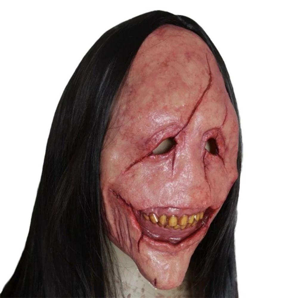 Exposed Teeth Long Hair Red Face Devil Mask Scary Scary Demon Mask Halloween Mask Cosplay
