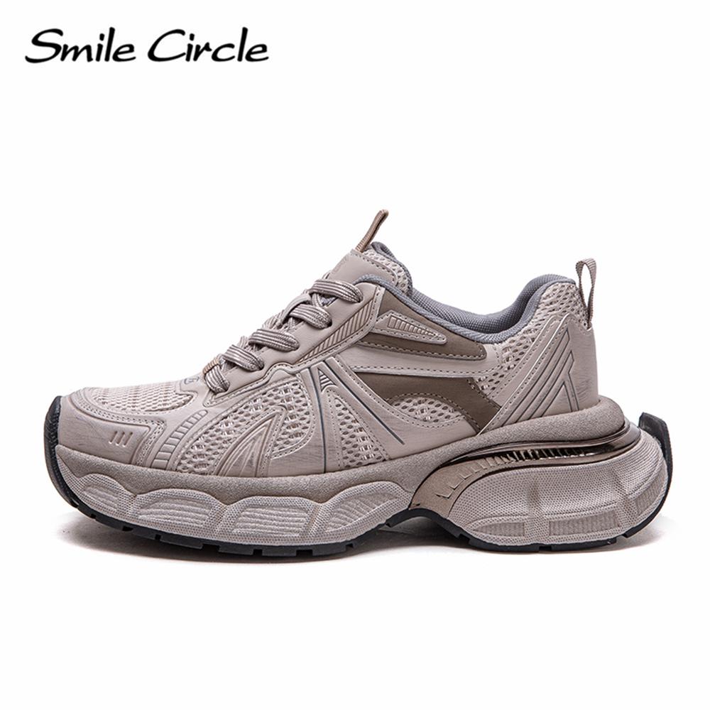 Женские кроссовки из натуральной кожи с круглым носком, увеличивающие рост, модные повседневные туфли на толстой подошве