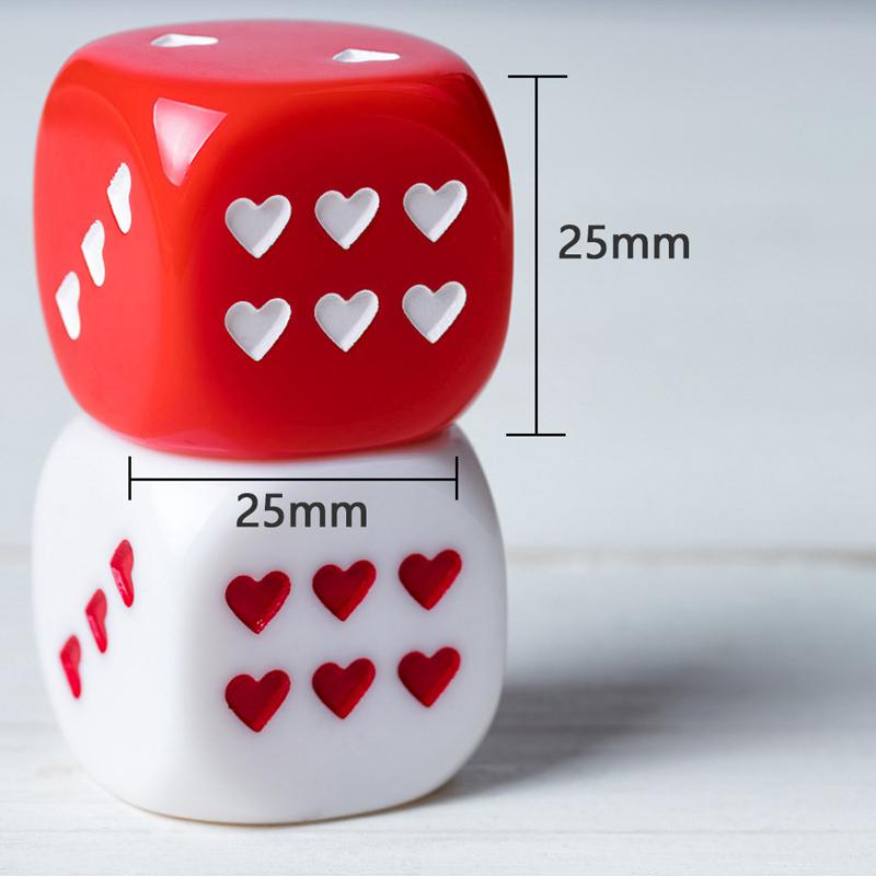 2pcs Acrylic 6 Sided Round Corner Heart-shaped Dice Board Games Creative Heart Dices Bar Party Family Entertainment Supply 25mm