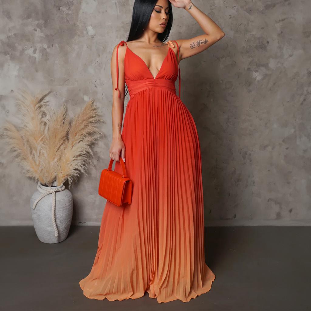 Sexy Backless Gradient Strap Dress Fashionable Long Dress for Summer