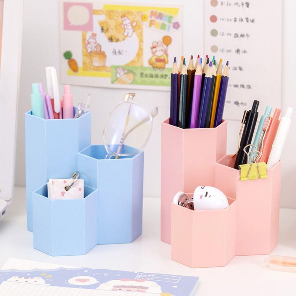 3-Grid Pen Holder Storage Box Desktop Organizer Multifunctional Pencil Case Stationery