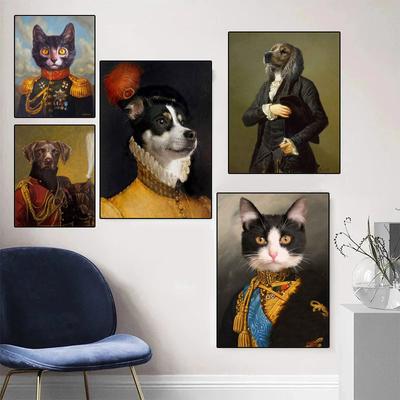 Скандинавский винтажный стиль, картины на холсте с животными, олень, кошка, собака, портретные постеры, печать, настенная художественная картина для декора гостиной, Cuadros