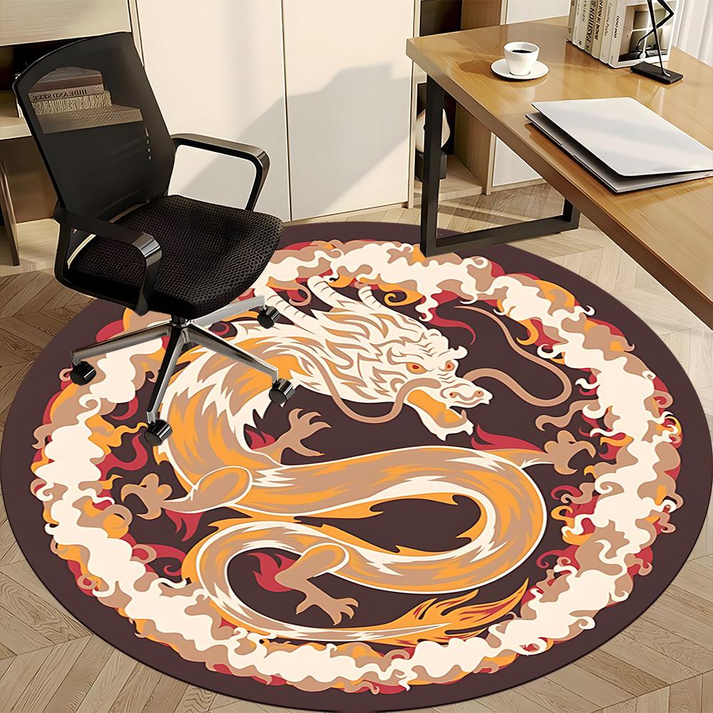 1pc Dragon Circle Office Round Area Rug, Indoor Mat Suitable For Office, Under Office Chairs Bedroom Living Room Home Decor, Room Deco