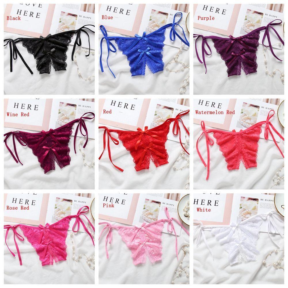 Nightwear Sleepwear Bowknot Lace G-string Crotchless Underwear Open Crotch Sexy Bondage Panties