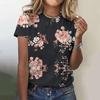 Women's Summer T-shirt 3D Floral Print Clothing, Round Neck Loose Top Fashion Short-sleeved Ladies T-shirt