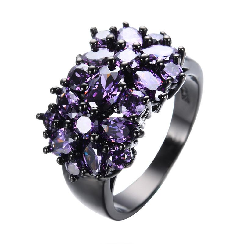Red Blue Purple Female Cute Green Zircon Star Flower Rings Vintage Black Gold Color Multicolor Wedding Jewelry For Women Gifts