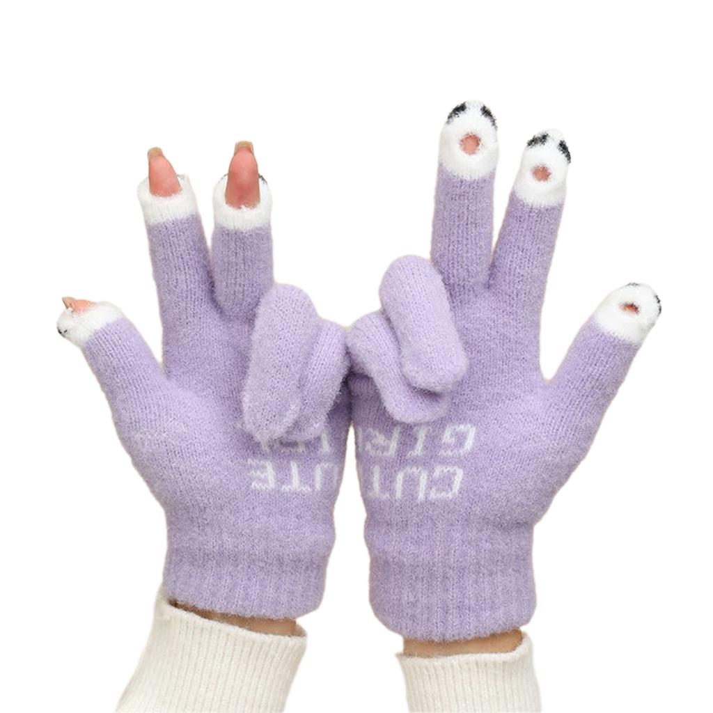 Winter Warm Stretchy Mittens Adult Knitted Touchable Screen Full Finger Gloves Knit Gloves for Cold Weather Cycling