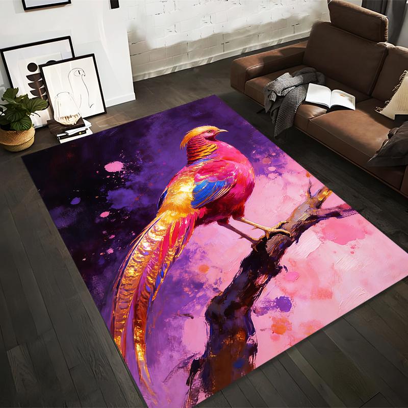 Colorful Bird Pattern Purple and Pink Art Carpet, Modern Design Suitable for use as an anti-slip for living room bedroom sofas