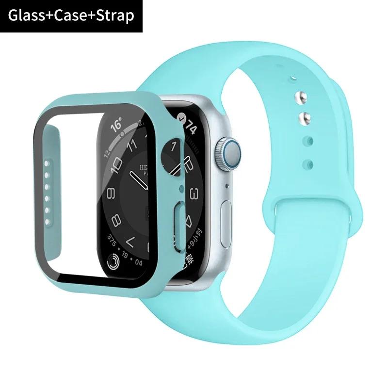 Стекло+корпус+ремешок для Apple Watch band 44 мм 45 мм 42 мм 41 мм 40 мм 38 мм Силиконовый ремешок для часов браслет iWatch series 8 9 7 6 5 4 3 SE