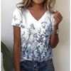 Женская 3D футболка Летняя женская короткая с V-образным вырезом Женская белая Женская футболка