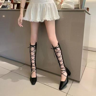 Полые сапоги женские 2025 лето новые персонализированные ремешки рыцарские сапоги тонкие дышащие сетчатые сапоги на толстой подошве женские