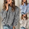 Loose Knit Sweater Women's Casual Round Neck Drop Shoulder Short Hem Pullover In Grey Light Blue Beige