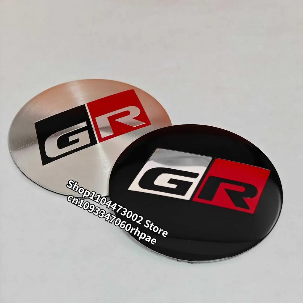 WNIS1 4pcs 56mm 60mm GR Aluminum Wheel Hub Center stickers for Toyota Modified hub center cap sticker Car Accessories