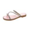 Fashion Summer Women's Sandals Flats Shiny Rhinestone Slippers Fashionable Women's Beach Slippers Slip-on Casual Shoes Slides