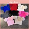 Solid Color Double Ball Knit Cap For Women Soft Beanie With No Brim For Street Fashion And Commuting
