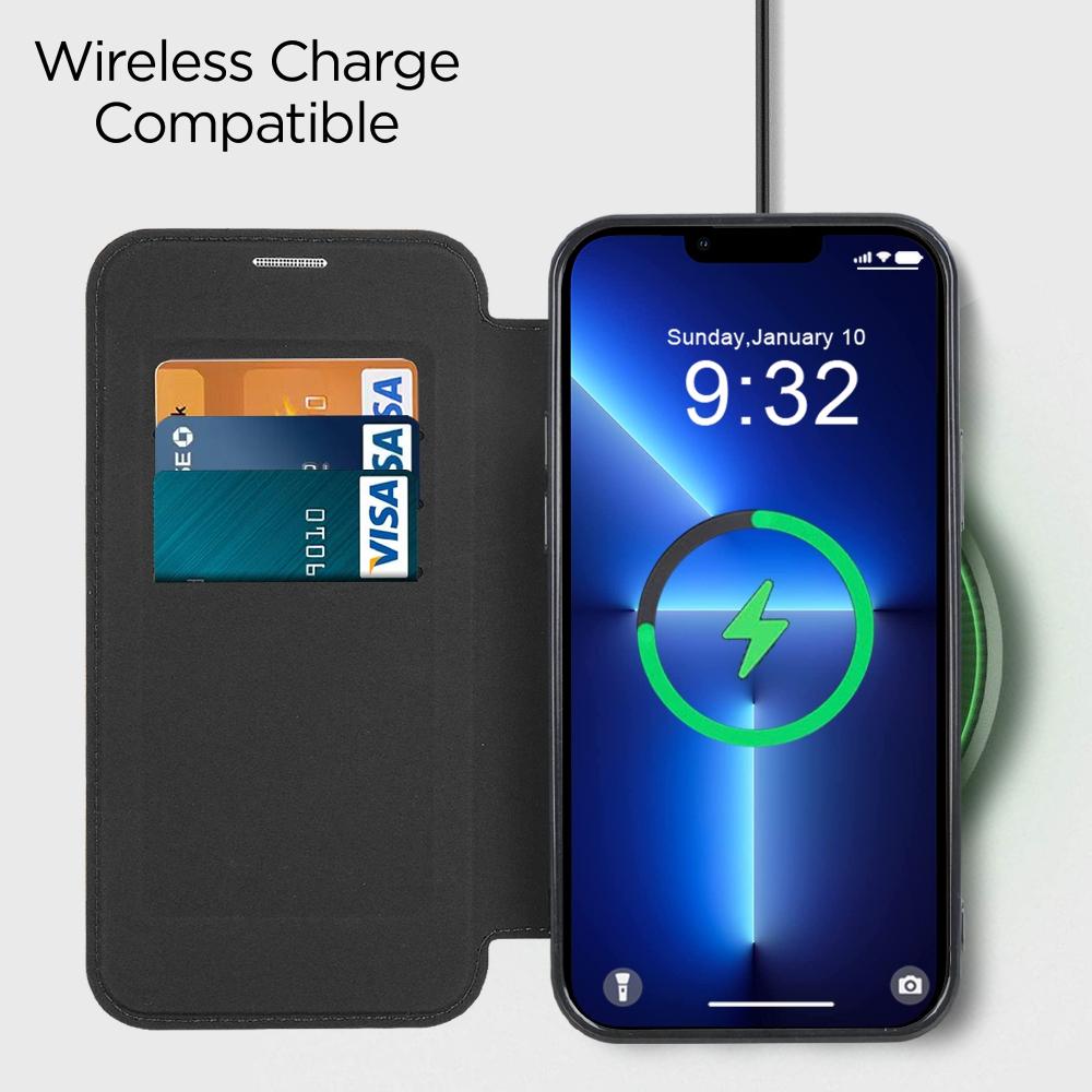 Для iPhone 13 Pro 6,1 дюйма Совместимый с MagSafe Слот для карт с RFID-блокировкой Амортизирующий ТПУ Гальваническое покрытие Прозрачная задняя крышка-книжка с пленкой для объектива