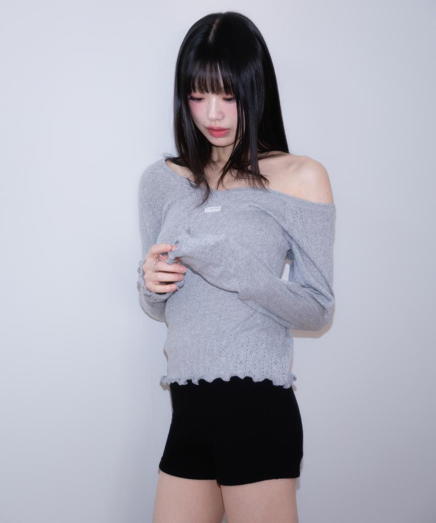 ROSEFRANTZ Lace Label V-Neck Long Sleeve [Gray]